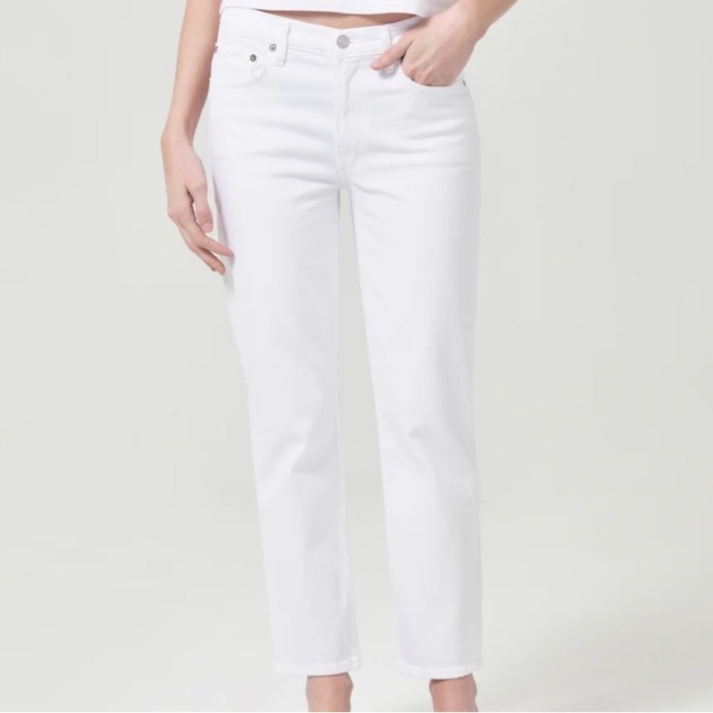 NWT AGOLDE Kye Mid Rise Straight Crop Jeans in Sour Cream